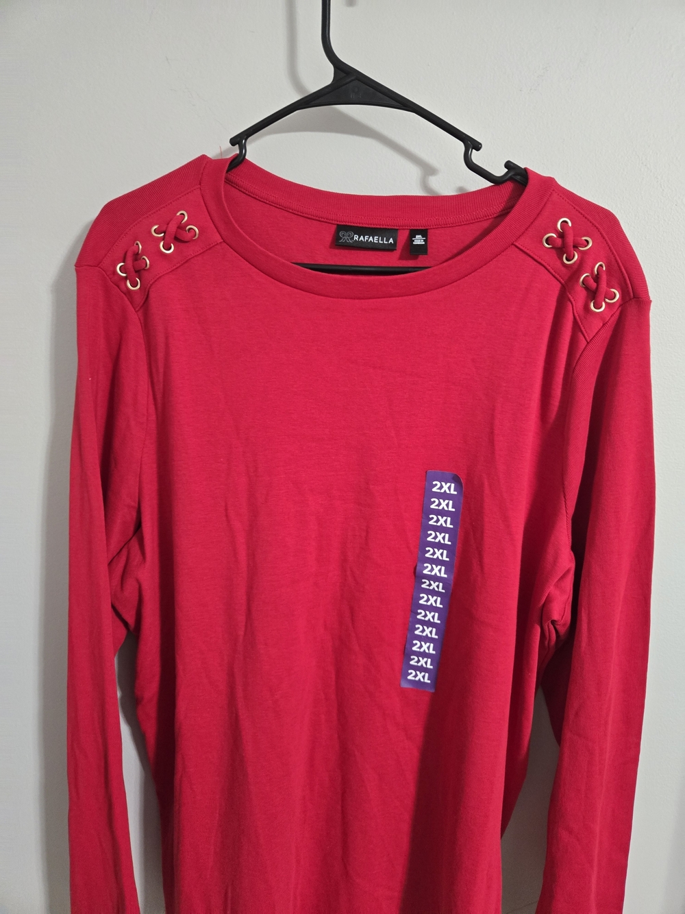 Rafaella Women's Red Long-Sleeve Lace-Up Shoulder Top